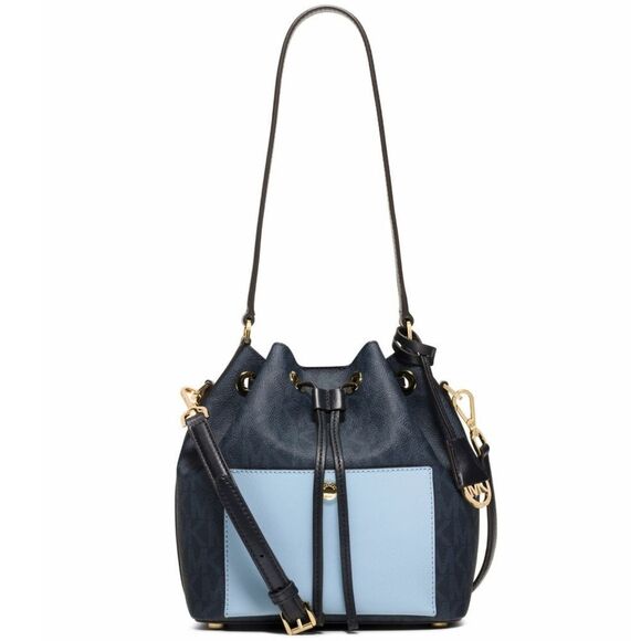 New! MICHAEL KORS MK Logo Greenwich Bucket Bag Crossbody Handbag Blue - Picture 1 of 5